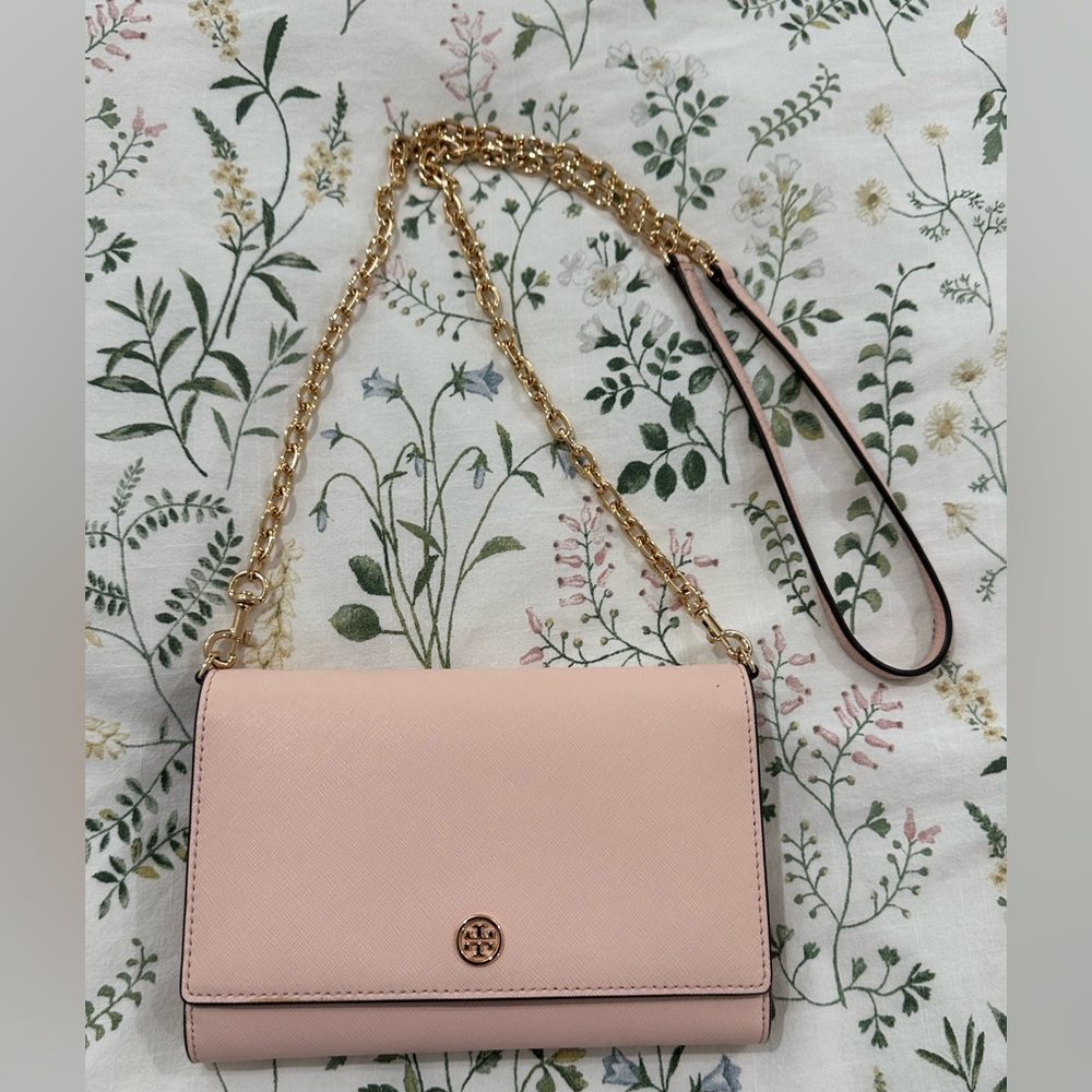 Tory Burch Pink Robinson Wallet on Chain
